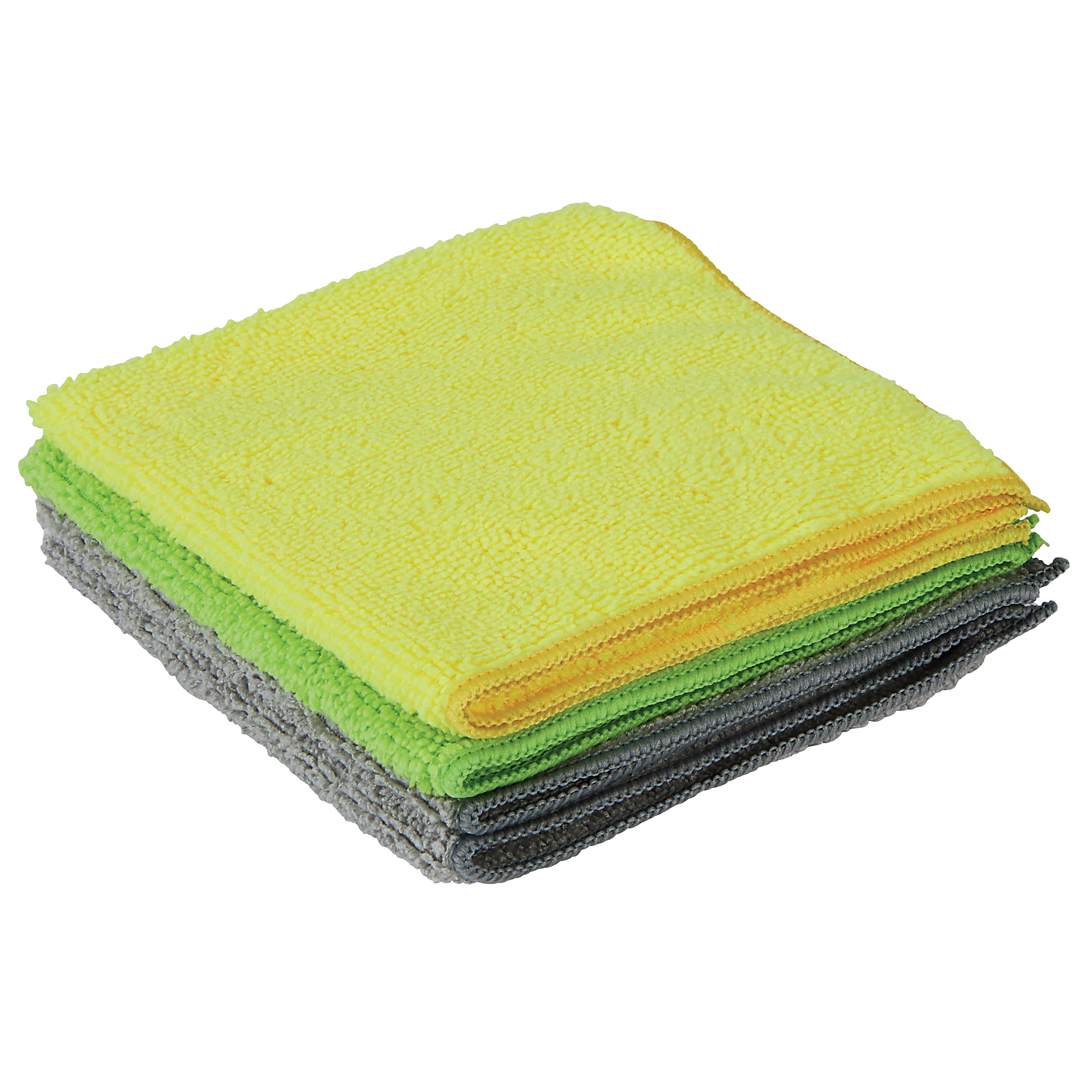 Ironton Microfiber Towels, 4-Pk., 12in. x 12in., Yellow, Green, Gray, Lint Free, Auto Detailing, Reusable, Washable, Multipurpose Cleaning Cloths, Ultra Absorbent